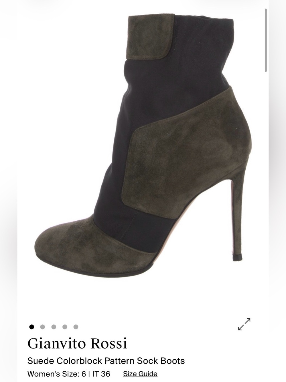 Gianvito Rossi Olive Suede and Black Stretch Ankle Boot